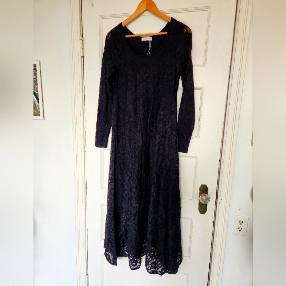 Black Lace Whimsical Goth Fairy Dress Maxi Length Small/Medium